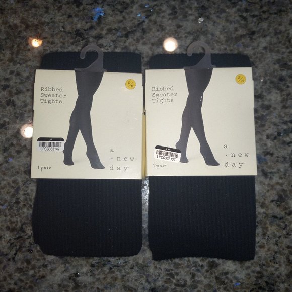 2 x Women's Ribbed Sweater Tights A New Day Black